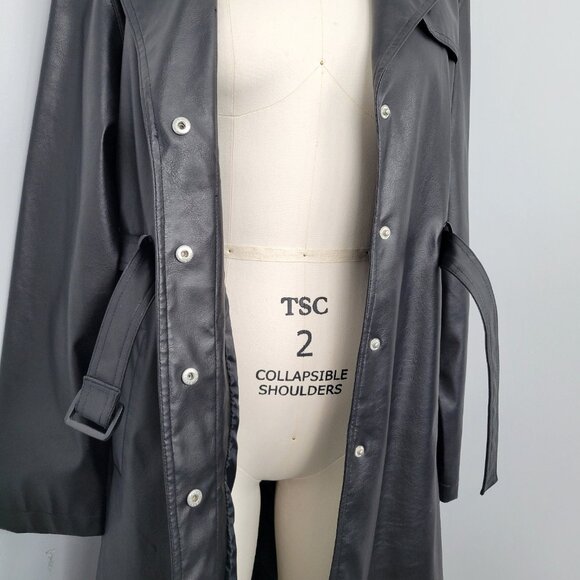 Vintage Y2K Urban Behavior Black Faux Leather Trench Coat Matrix Vibes - Picture 9 of 14